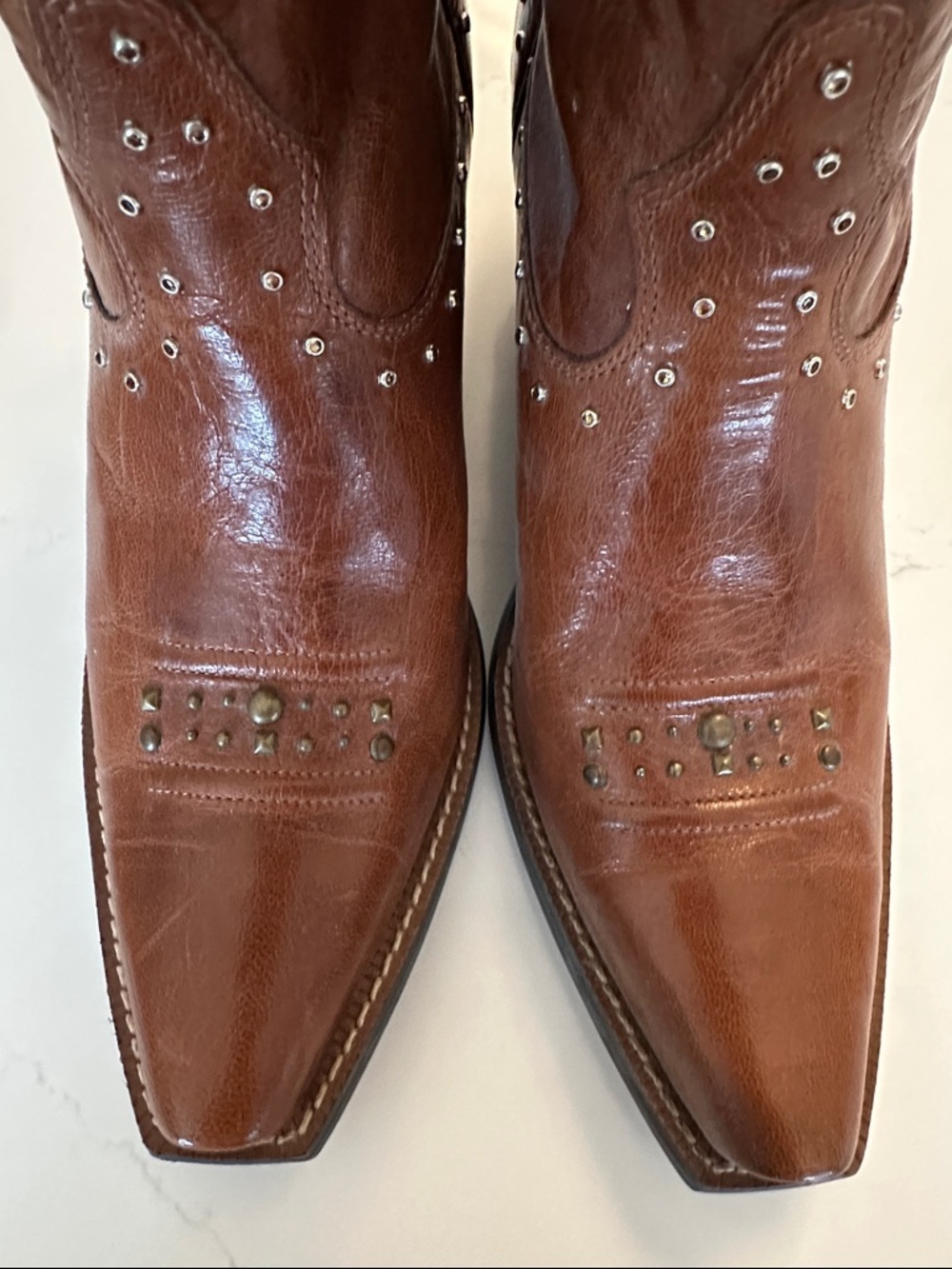 Ariat Women's Cognac Leather Studded Western Boots - Picture 6 of 8